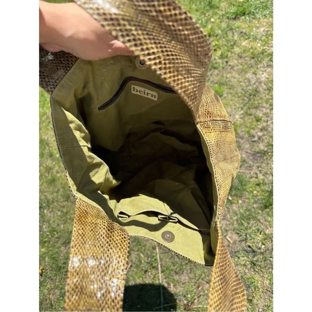 Beirn Jenna Tote Bag Genuine Watersnake Snakeskin Metallic Gold Large